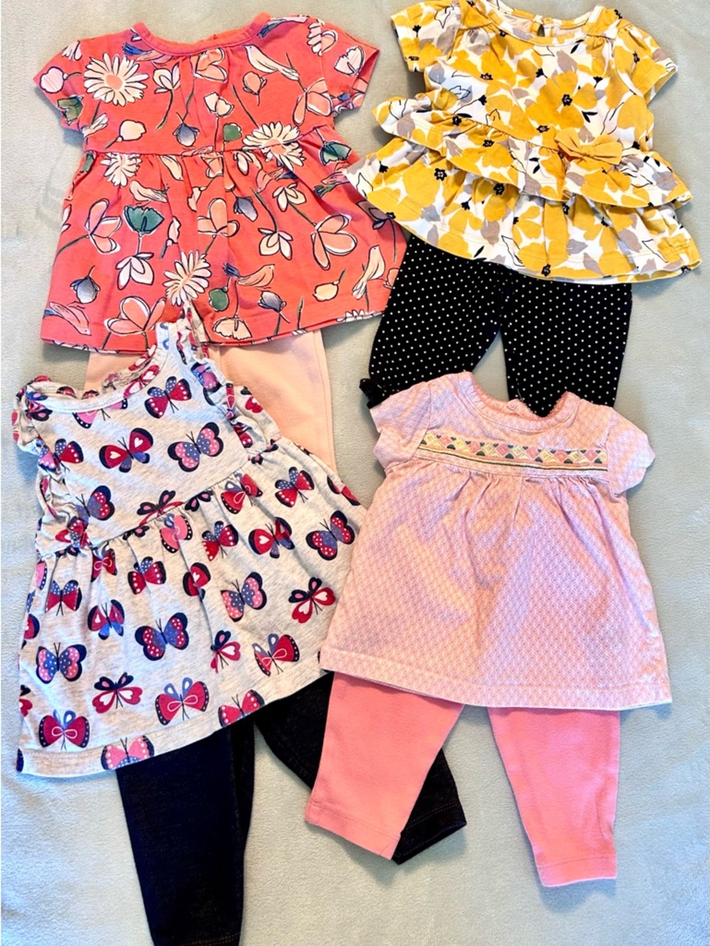 👶🏻SALE🩷Cute Baby Girl Clothes 0-3 Months Tops and Bottoms Set - 4 Sets